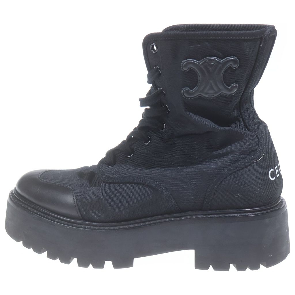 Celine Logo Lace Up Short Boots Rugged Sole Black