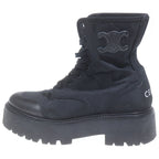 Celine Logo Lace Up Short Boots Rugged Sole Black