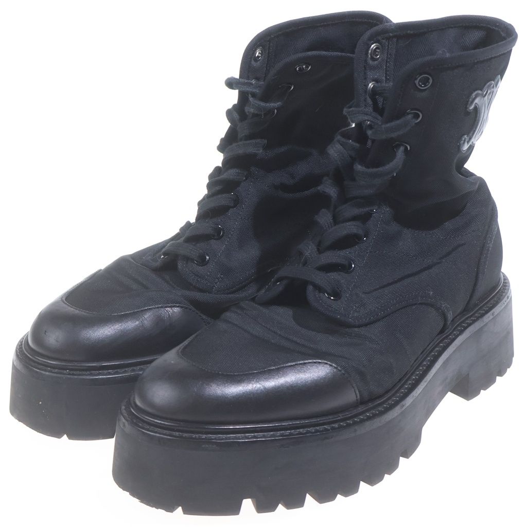 Celine Logo Lace Up Short Boots Rugged Sole Black — view 2