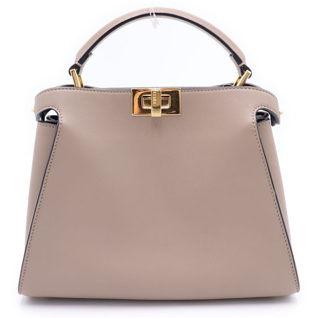Fendi Peekaboo Essential 2-Way Shoulder Bag Gray Beige Leather Gold — view 2