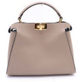 Fendi Peekaboo Essential 2-Way Shoulder Bag Gray Beige Leather Gold