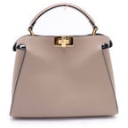 Fendi Peekaboo Essential 2-Way Shoulder Bag Gray Beige Leather Gold