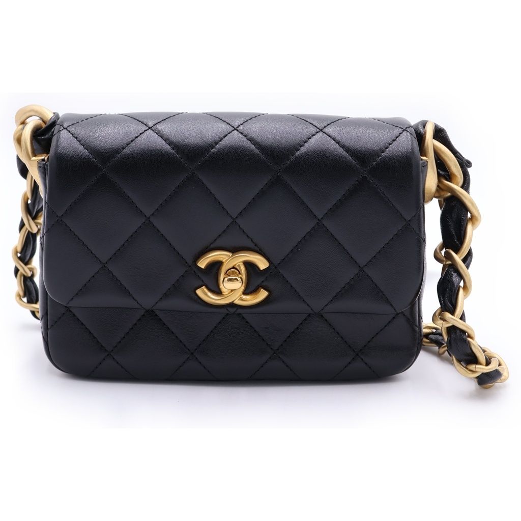 Chanel Quilted 18 Shoulder Bag Chain Black Lambskin Gold