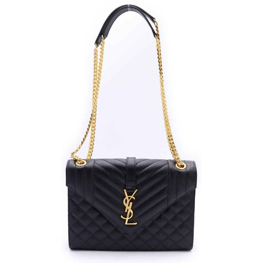 Saint Laurent Envelope Chain Shoulder Bag Black Caviar Gold