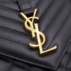 Saint Laurent Envelope Chain Shoulder Bag Black Caviar Gold — view 6