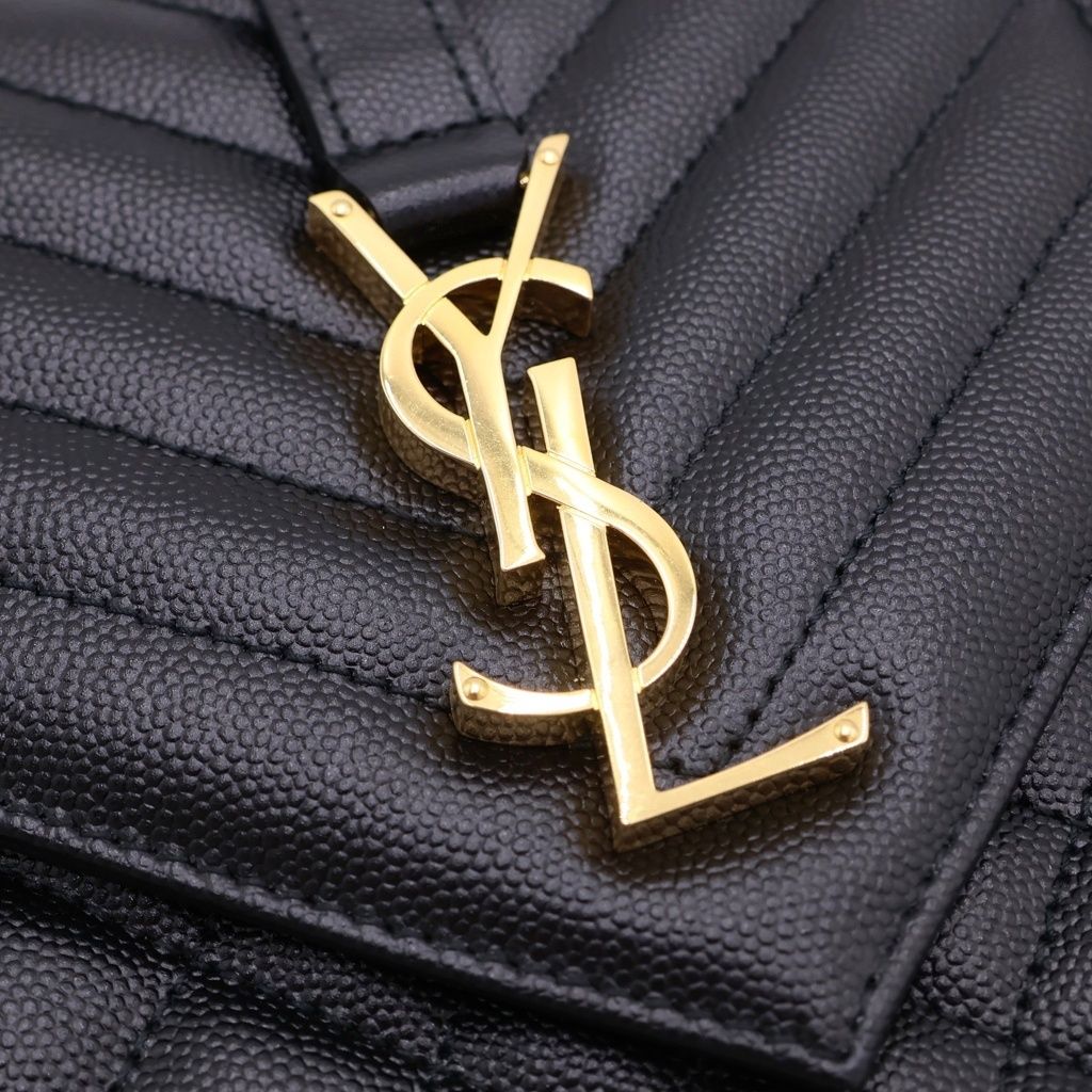 Saint Laurent Envelope Chain Shoulder Bag Black Caviar Gold — view 6