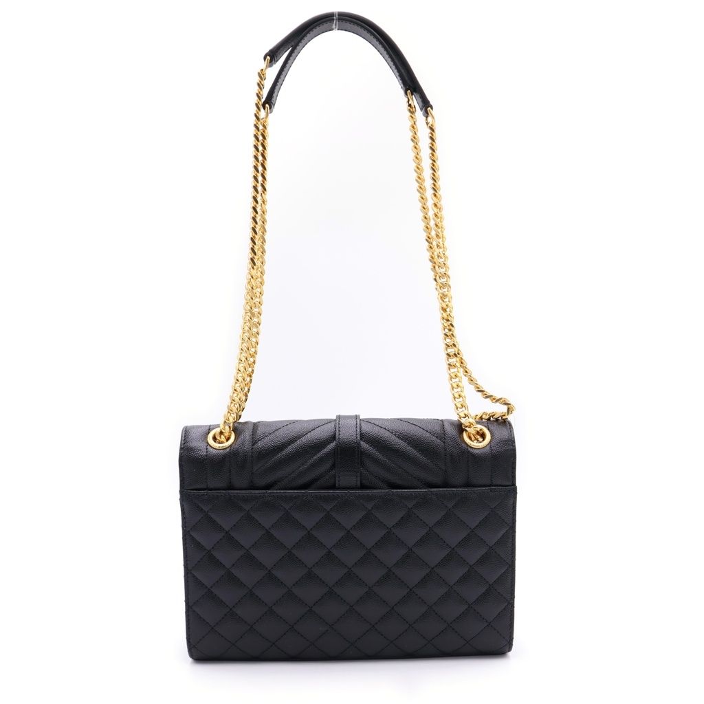 Saint Laurent Envelope Chain Shoulder Bag Black Caviar Gold — view 2