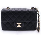 Chanel Quilted 20 S Flap Shoulder Bag Chain Black Lambskin Gold