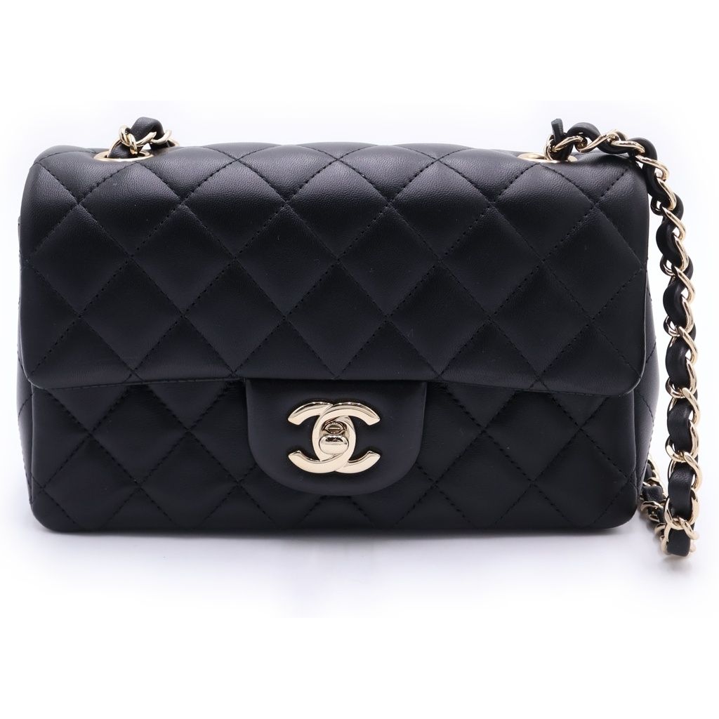 Chanel Quilted 20 S Flap Shoulder Bag Chain Black Lambskin Gold