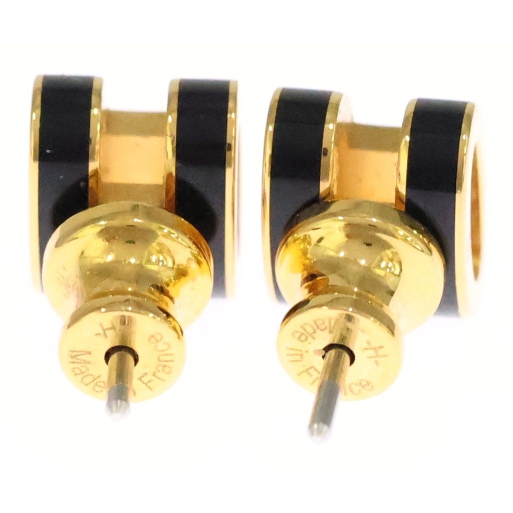 Hermes Mini Pop Logo Earrings Black Gold — view 2