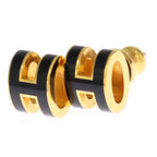 Hermes Mini Pop Logo Earrings Black Gold