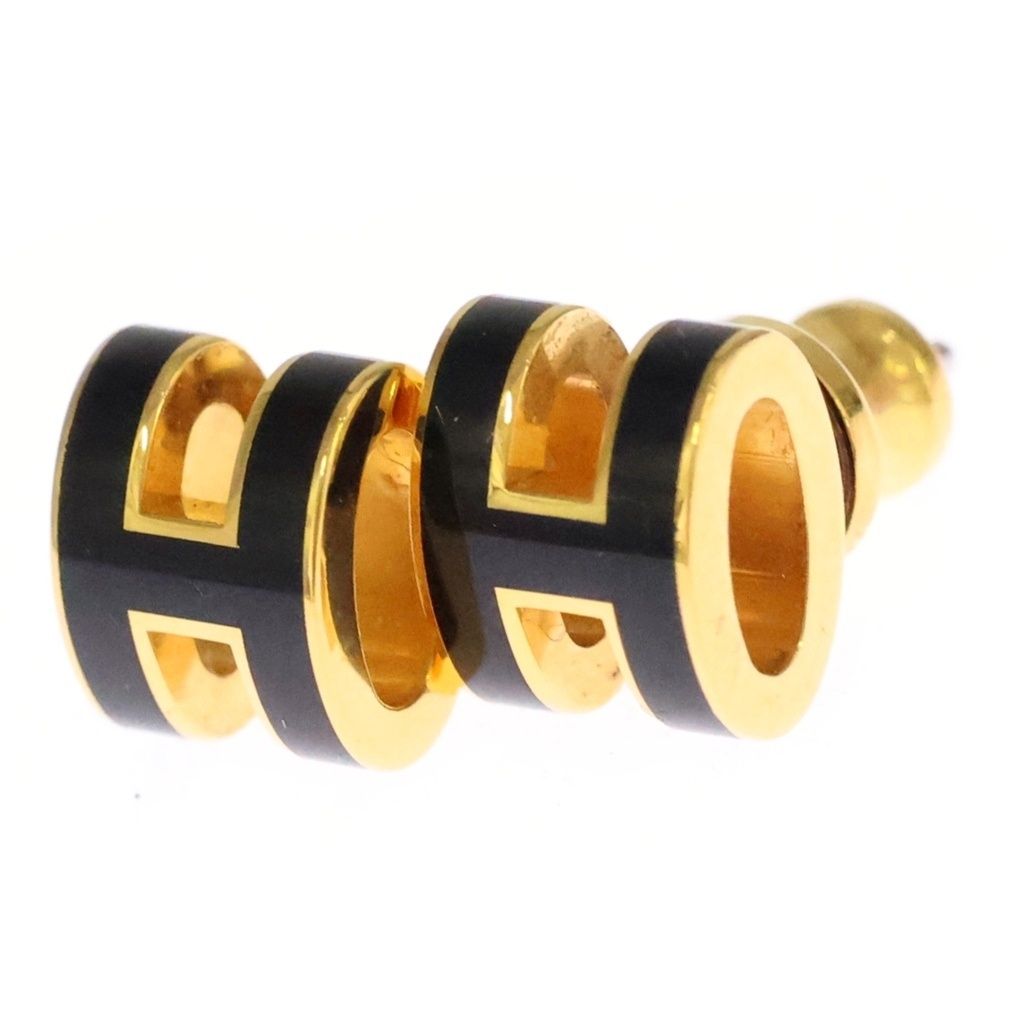 Hermes Mini Pop Logo Earrings Black Gold