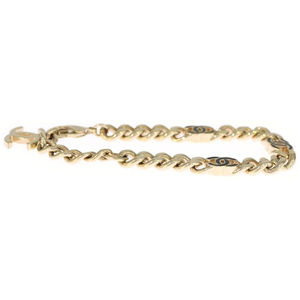 Chanel CC Logo Cub Chain Bracelet Gold Black — view 3