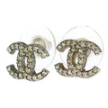 Chanel CC Logo Rhinestone Earrings 15c Silver