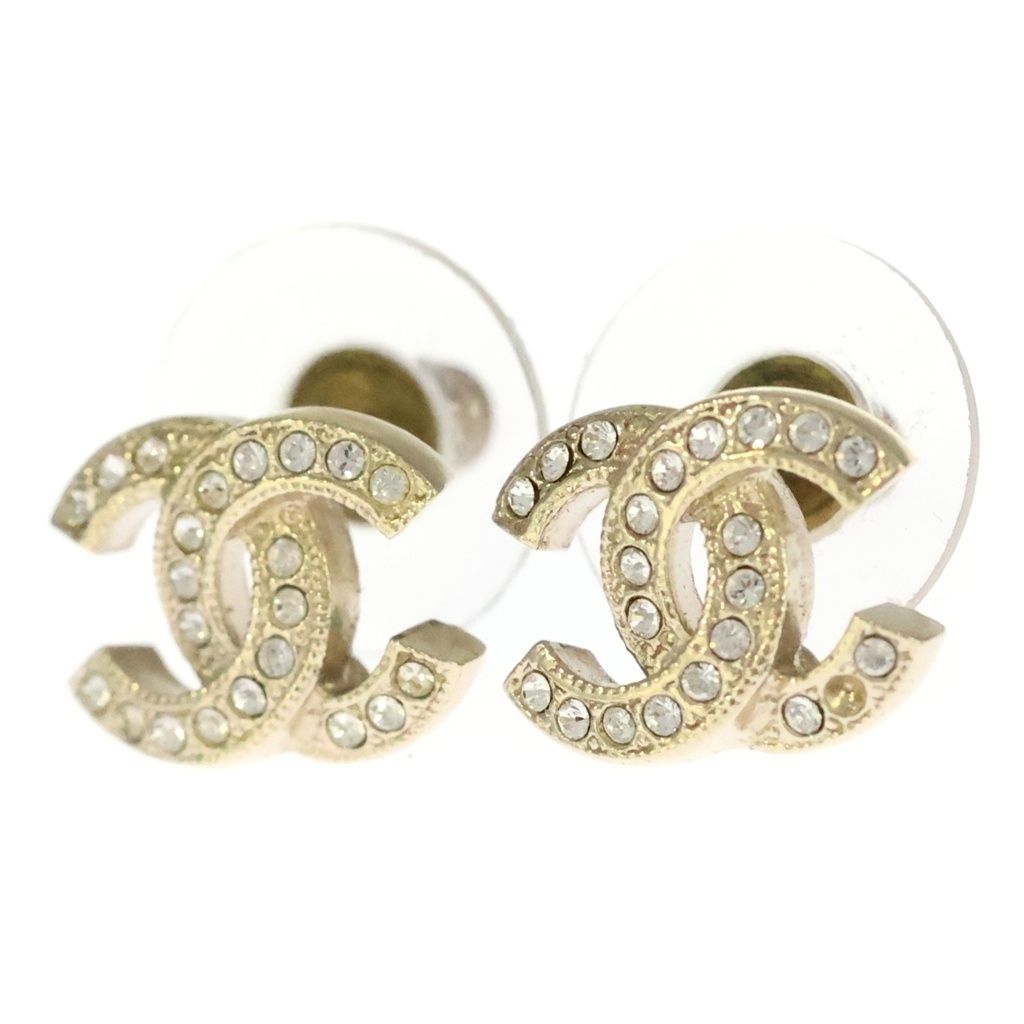 Chanel CC Logo Rhinestone Earrings Gold