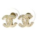 Chanel CC Logo Rhinestone Earrings Gold