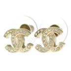 Chanel CC Logo Rhinestone Earrings Gold