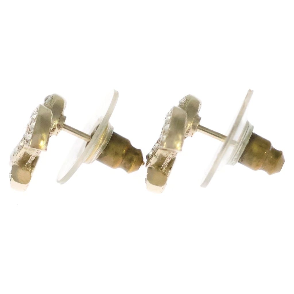 Chanel CC Logo Rhinestone Earrings Gold — view 4