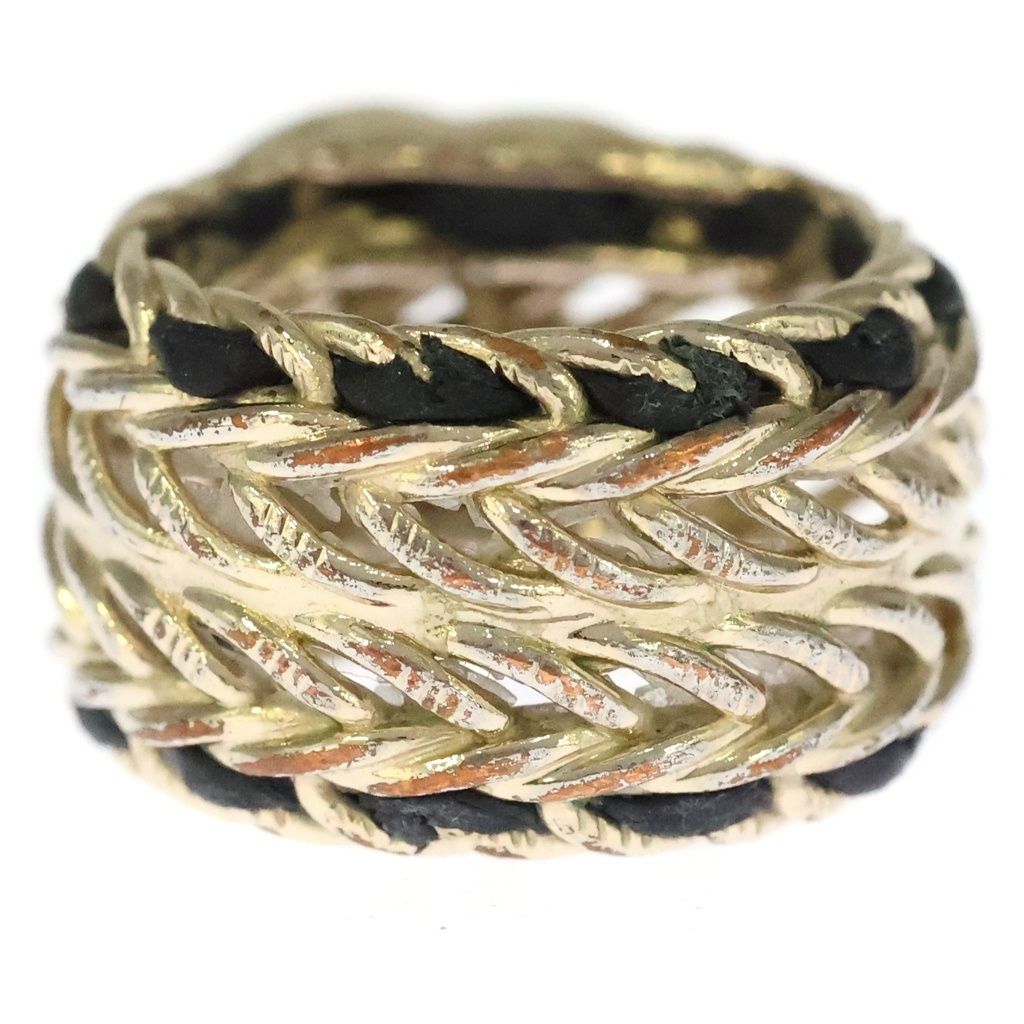Chanel CC Logo Chain Rhinestone Leather Ring Gold — view 2