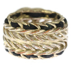 Chanel CC Logo Chain Rhinestone Leather Ring Gold — view 2