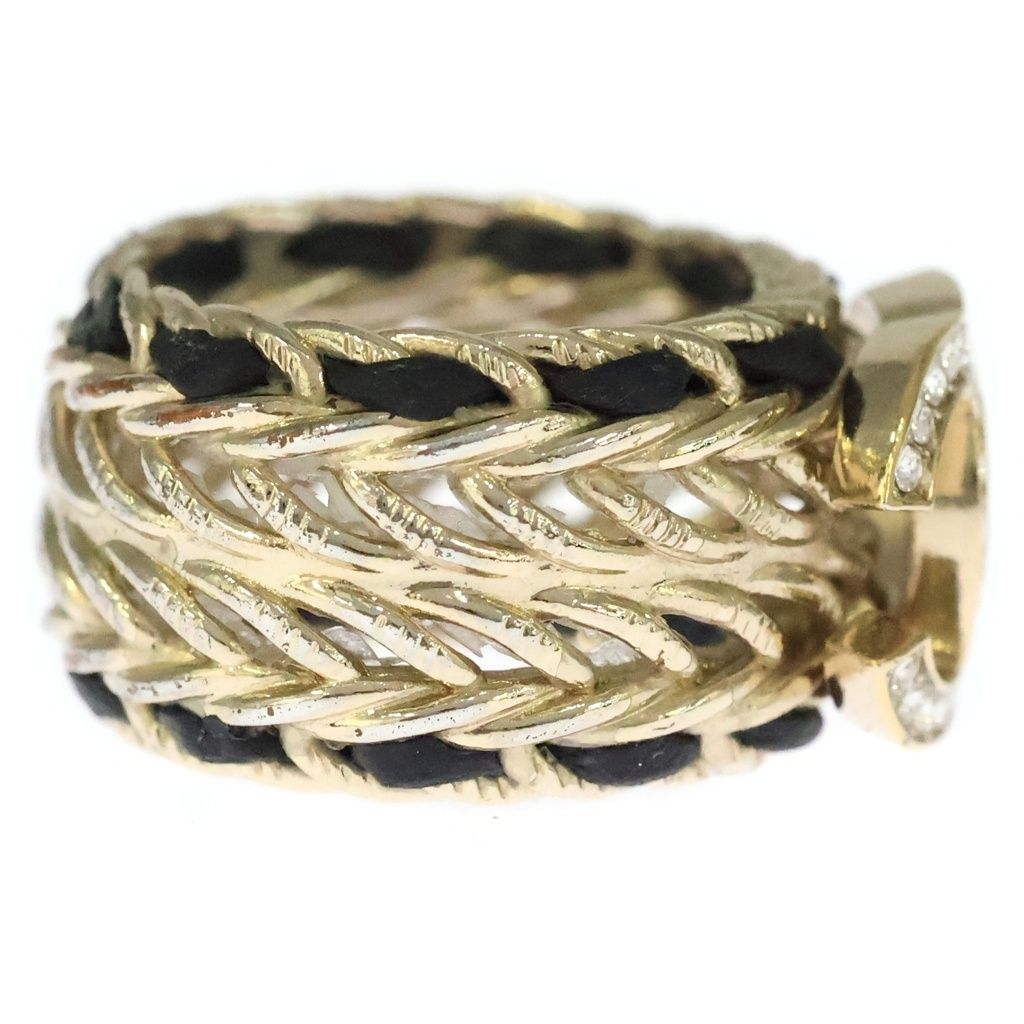 Chanel CC Logo Chain Rhinestone Leather Ring Gold — view 3