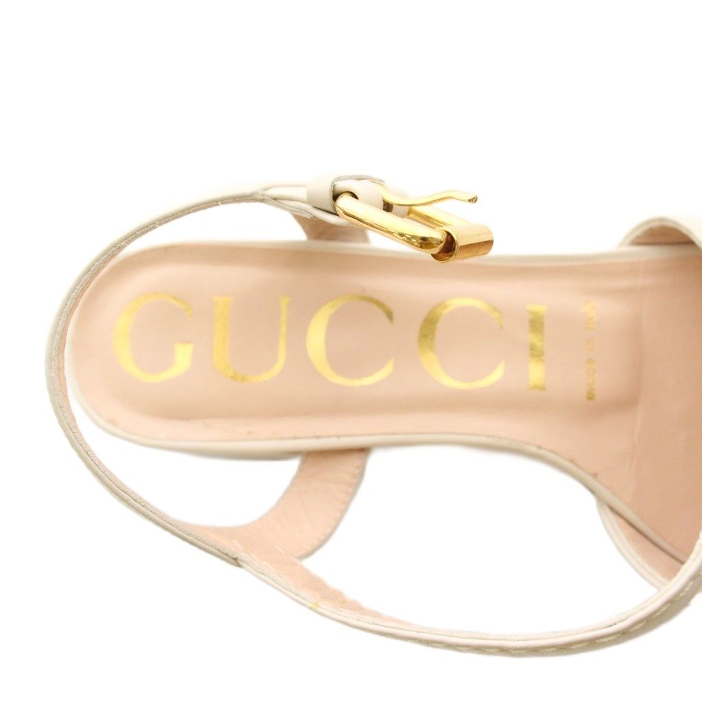 Gucci Horsebit Sandals Ankle Strap Chunky Heels Leather 35.5 Beige Gold YT — view 4