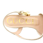 Gucci Horsebit Sandals Ankle Strap Chunky Heels Leather 35.5 Beige Gold YT — view 4