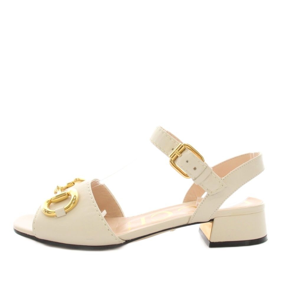 Gucci Horsebit Sandals Ankle Strap Chunky Heels Leather 35.5 Beige Gold YT — view 2