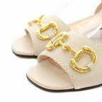 Gucci Horsebit Sandals Ankle Strap Chunky Heels Leather 35.5 Beige Gold YT — view 3