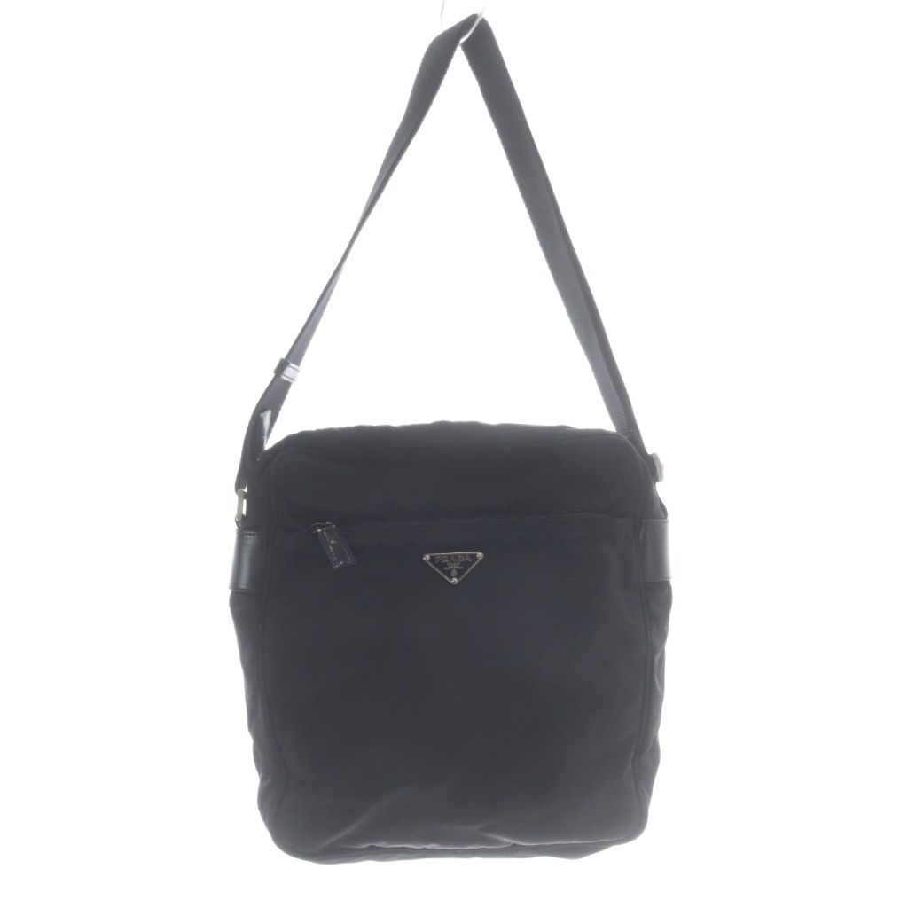 Prada Plate Nylon Shoulder Bag Black