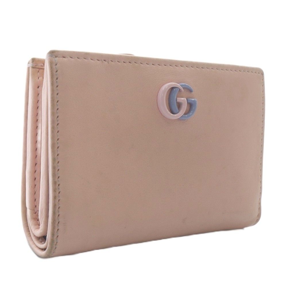 Gucci Double GG Marmont Wallet Bifold Bicolor Leather Pink Blue — view 4