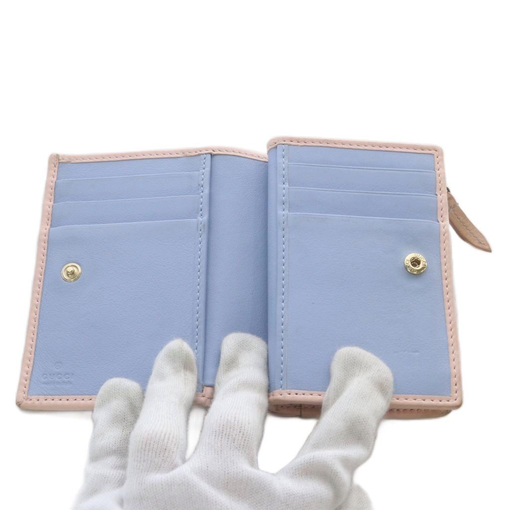 Gucci Double GG Marmont Wallet Bifold Bicolor Leather Pink Blue — view 5