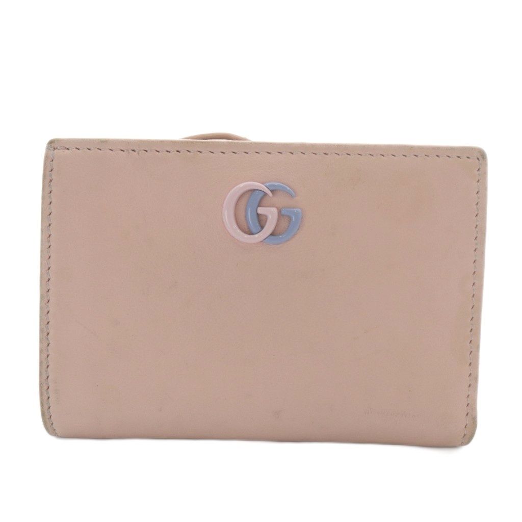 Gucci Double GG Marmont Wallet Bifold Bicolor Leather Pink Blue