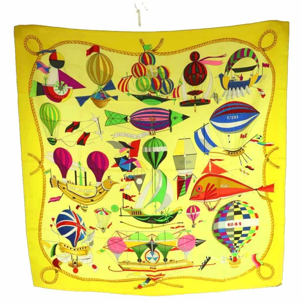 Hermes les Folies du Ciel Madness of the Sky Carre 90 Scarf Silk Multicolor