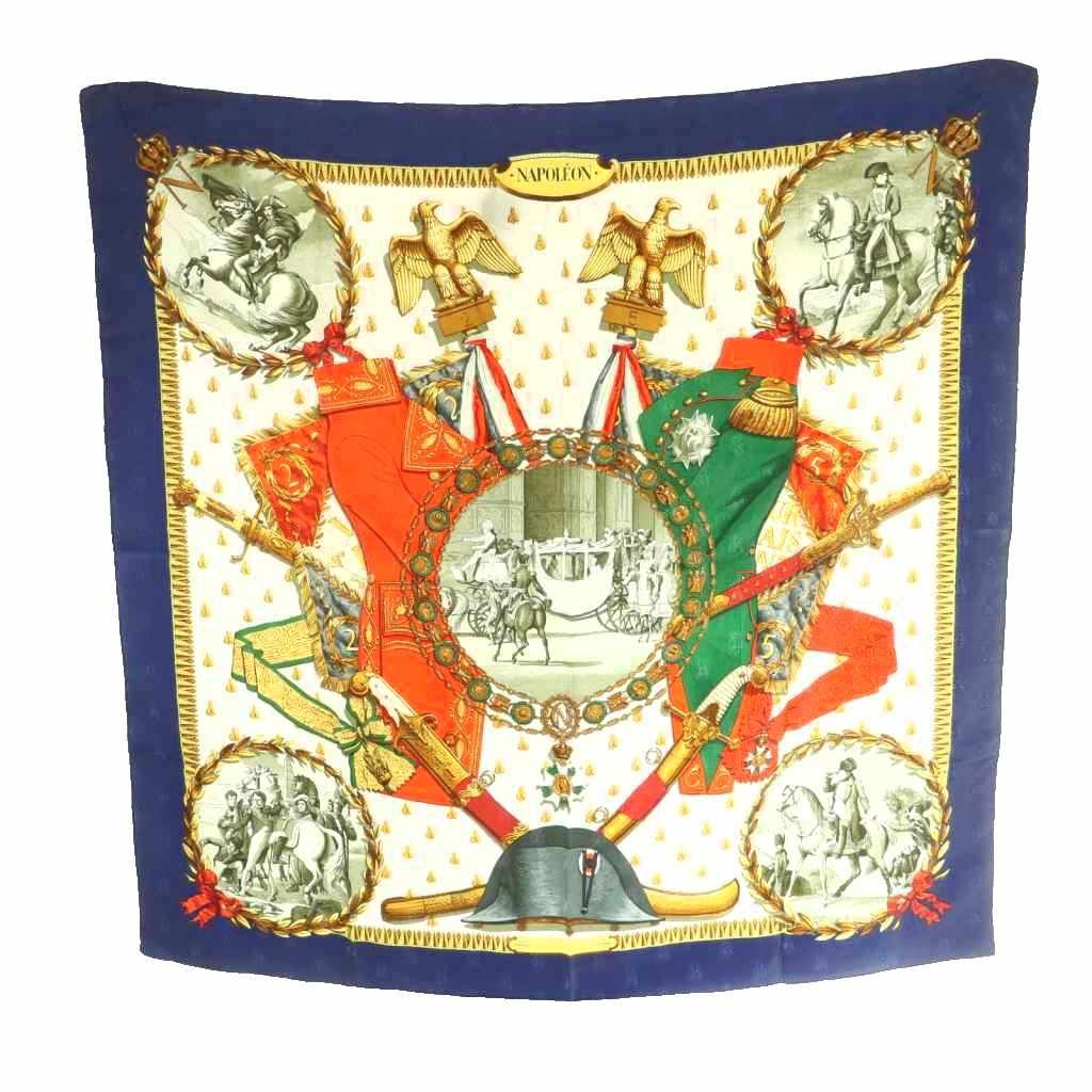 Hermes Napoleon Carre 90 Scarf Silk Multicolor Blue White SS