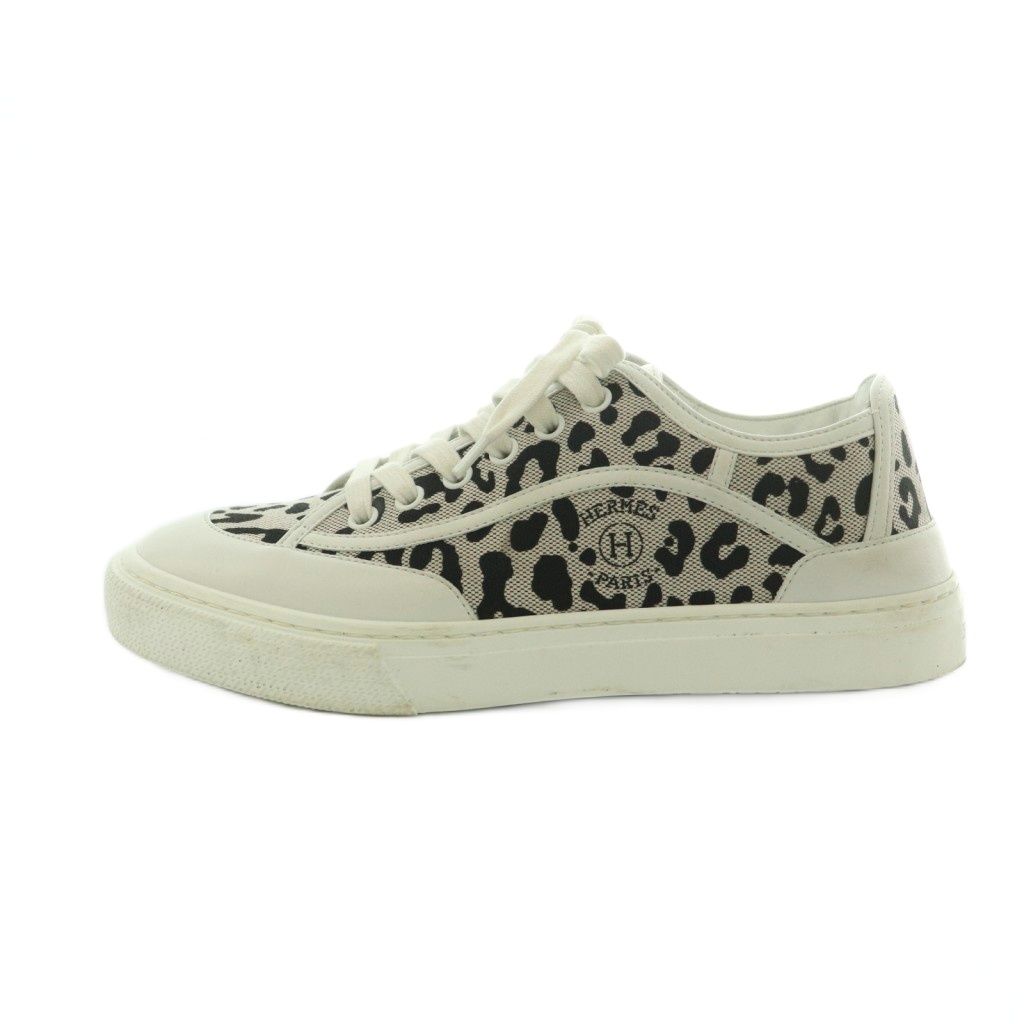 Hermes Sneakers Leopard Print 37..0 cm White Black