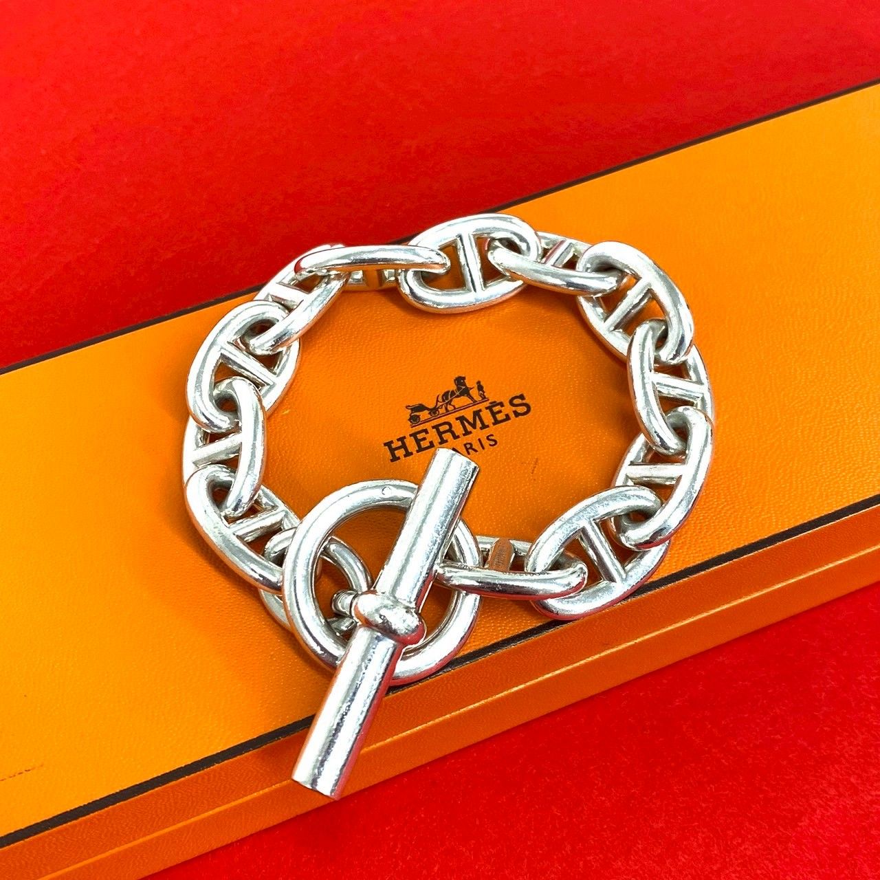 Hermes Chaine D'ancre TGM Bracelet 925 Sterling Silver