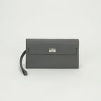 Hermes Kelly Pocket Wallet Madame Grismeyer Gray Silver Clutch