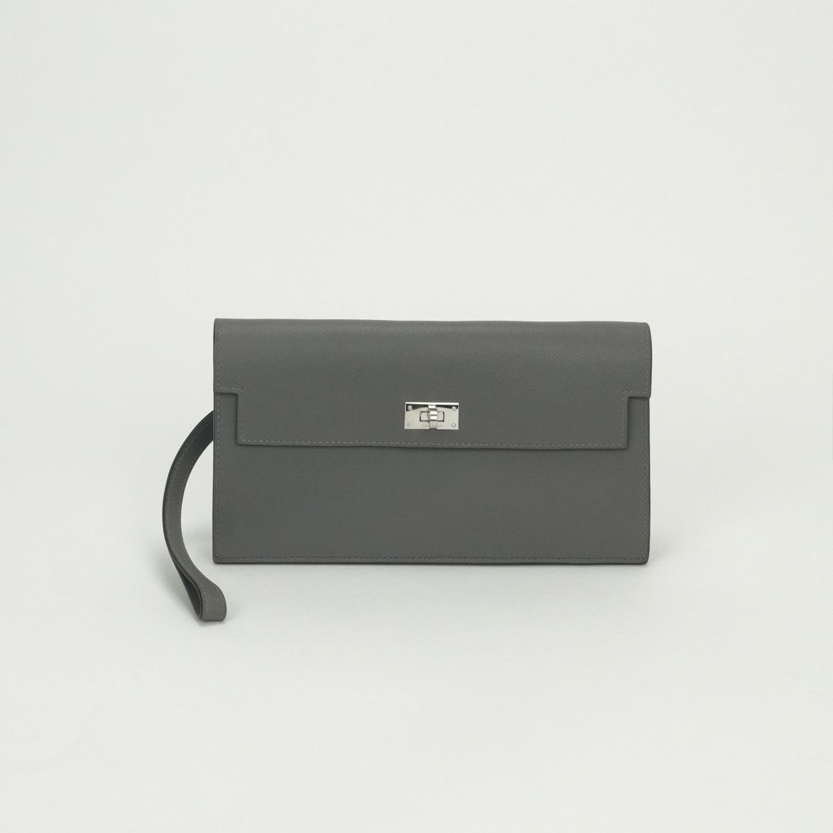 Hermes Kelly Pocket Wallet Madame Grismeyer Gray Silver Clutch