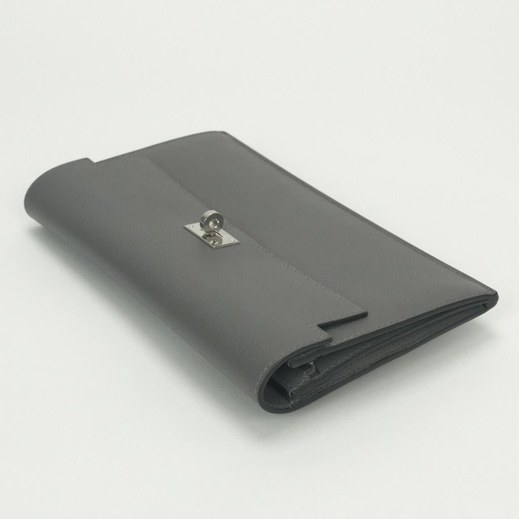 Hermes Kelly Pocket Wallet Madame Grismeyer Gray Silver Clutch — view 3