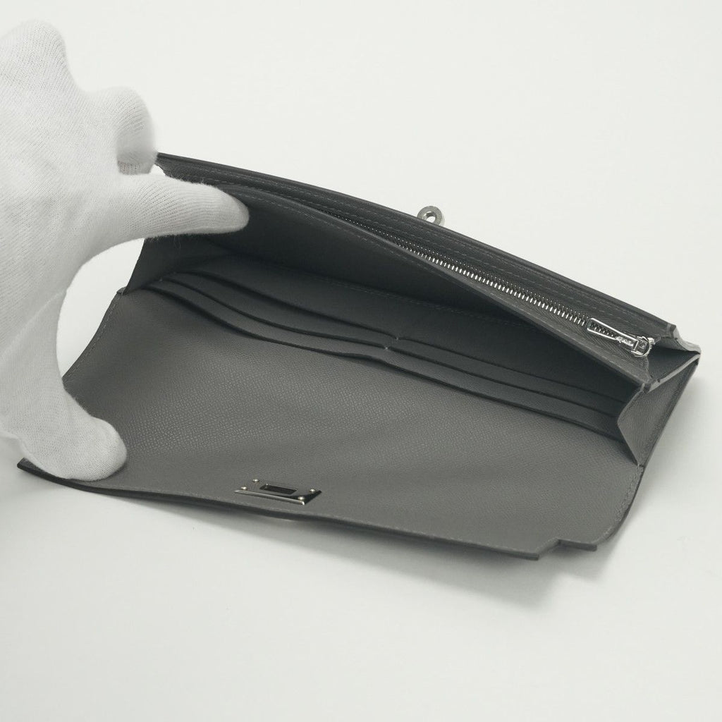 Hermes Kelly Pocket Wallet Madame Grismeyer Gray Silver Clutch — view 7