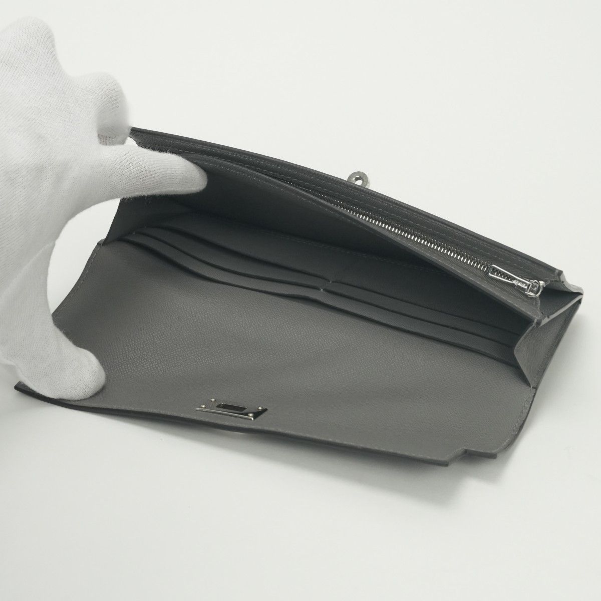 Hermes Kelly Pocket Wallet Madame Grismeyer Gray Silver Clutch — view 7