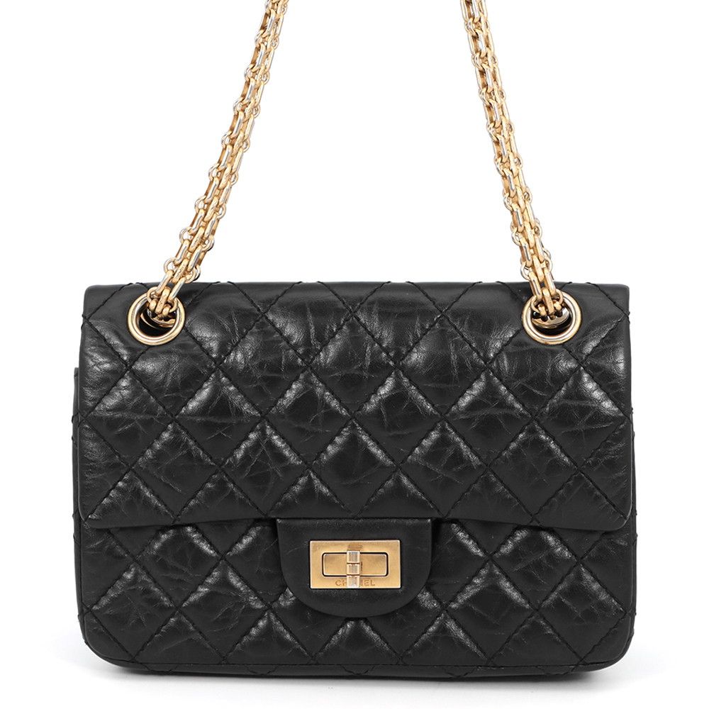 Chanel Chain Shoulder Bag Quilted 2.55 Mini Aged Calf Leather Black