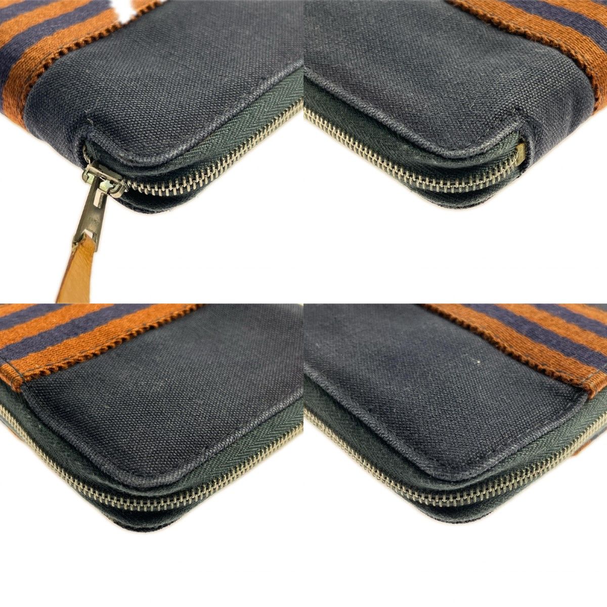 Hermes Bifold Wallet Fourre Tout Purse PM Navy Brown — view 7