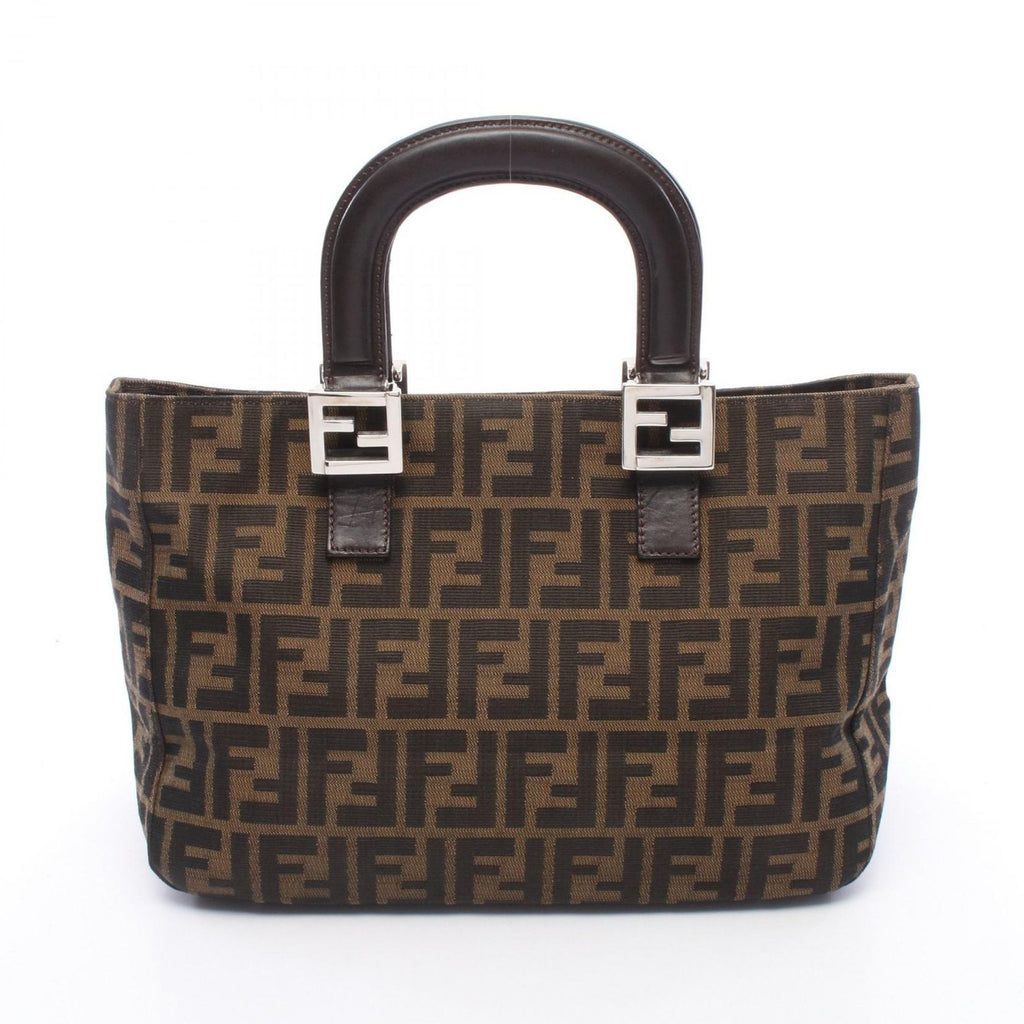 Fendi Tote Zucca Brown Black Canvas Leather