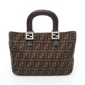 Fendi Tote Zucca Brown Black Canvas Leather
