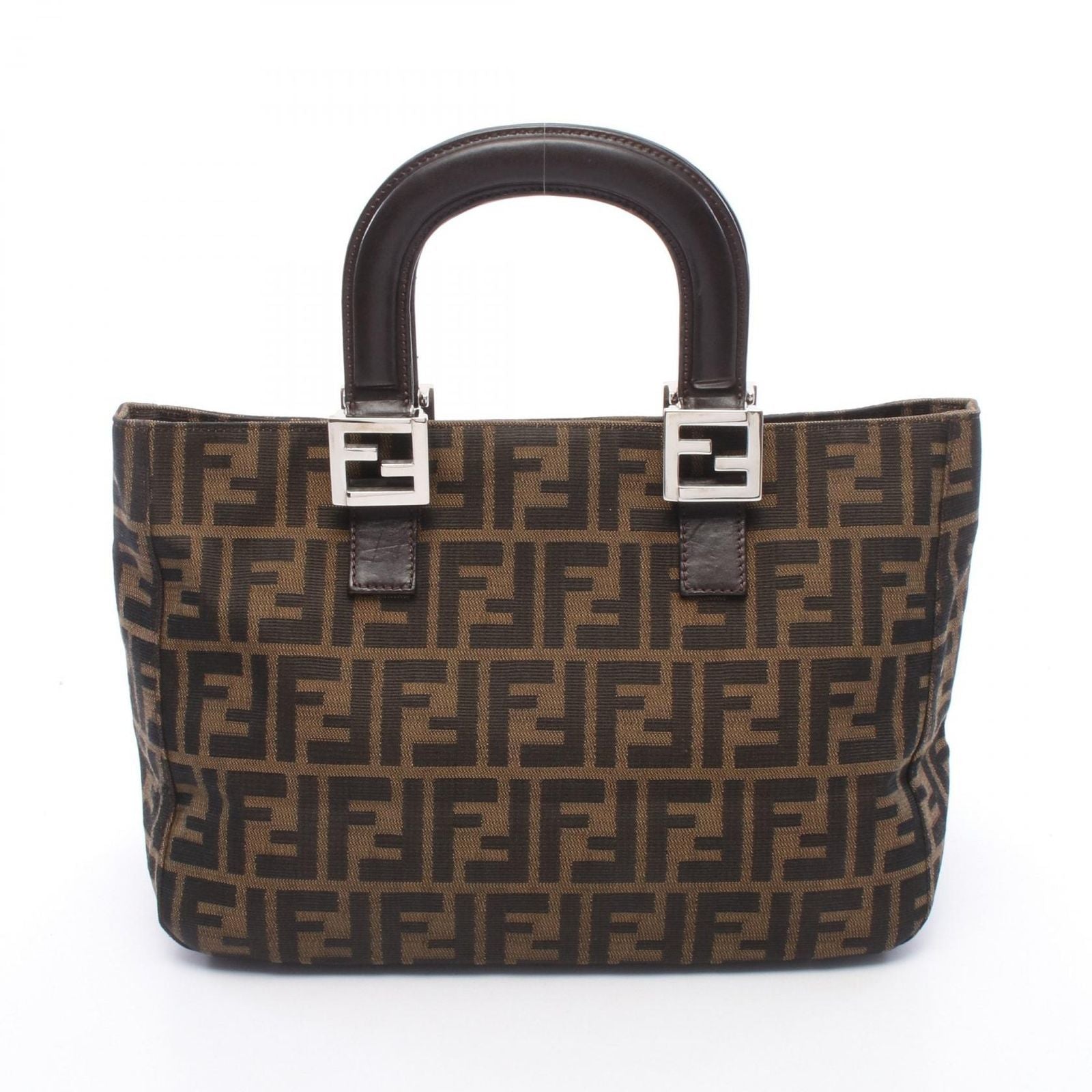 Fendi Tote Zucca Brown Black Canvas Leather