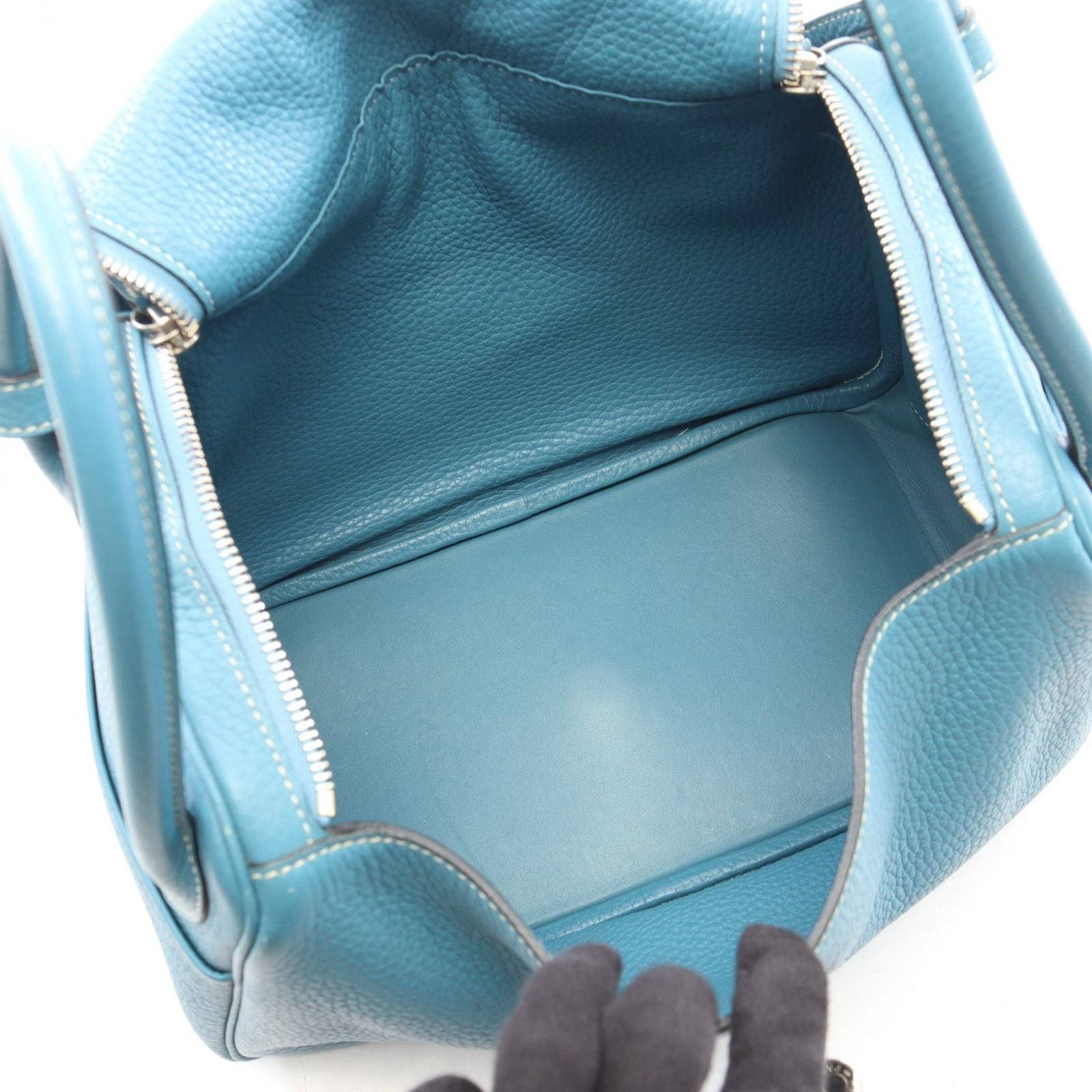 Hermes Shoulder Bag Lindy 30 Blue Jean Leather — view 3