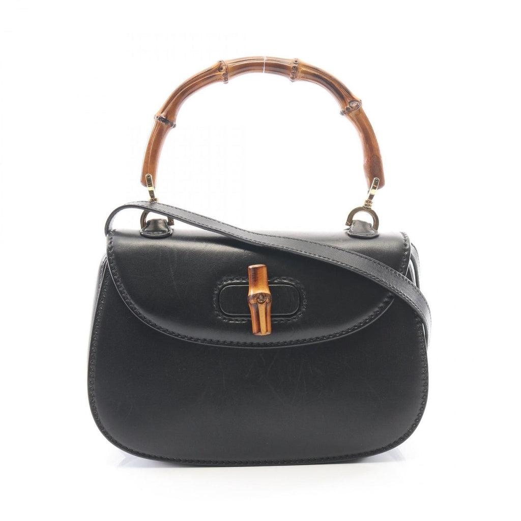 Gucci Handbag Bamboo 2-Way Black Leather Shoulder