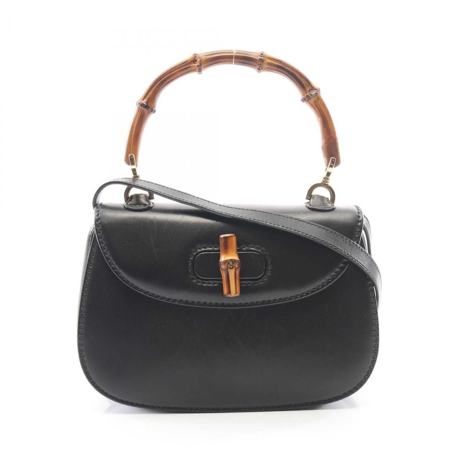 Gucci Handbag Bamboo 2-Way Black Leather Shoulder